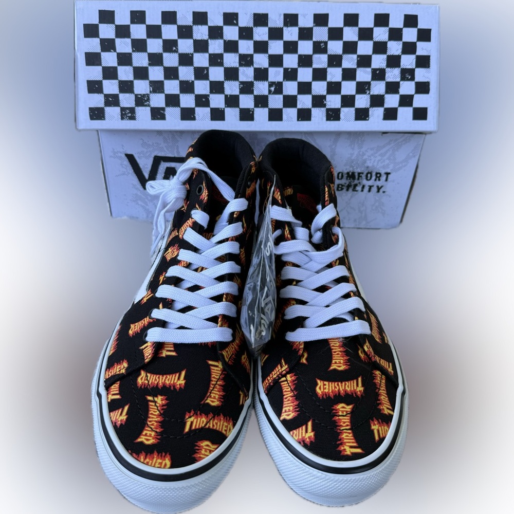 Vans x Thrasher Sk8-Hi Black Flame Logo Sneakers | Men’s Size 10.5